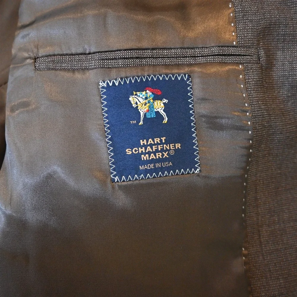 Hart Schaffner Marx 46R‎ Brown Birdseye Wool USA Blazer Suit Jacket Sport Coat